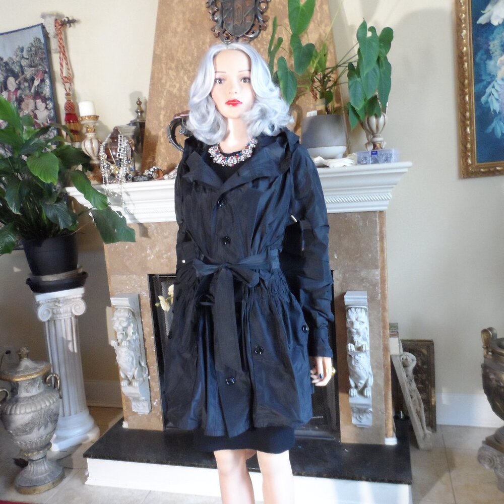 Yves Saint Laurent Rive Gauche Black Nylon Hooded Trench Coat Size Fr 40- US 8